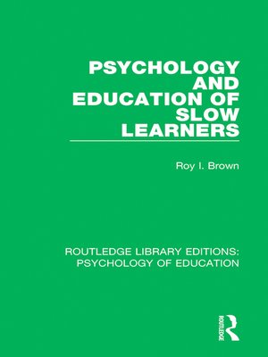 cover image of Psychology and Education of Slow Learners